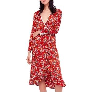 Free People Covent Garden Floral Wrap Midi Dress Size 6